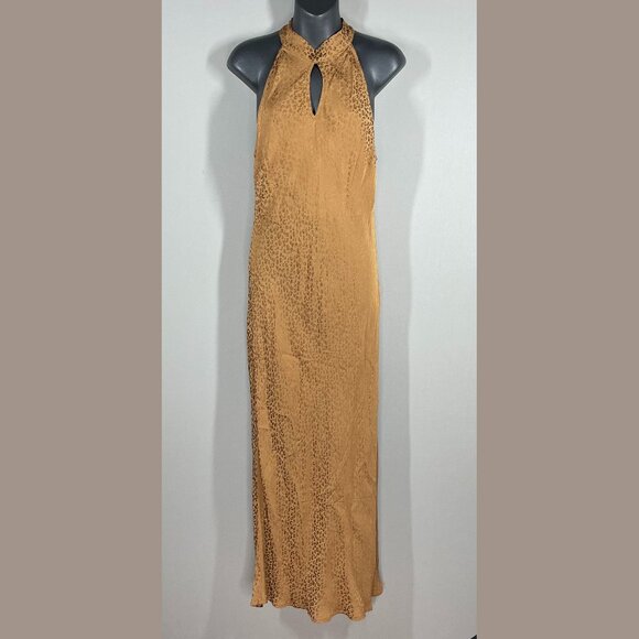 NEW Young Fabulous & Broke Dress Womens Large brown leopard satin maxi boho - Picture 1 of 10